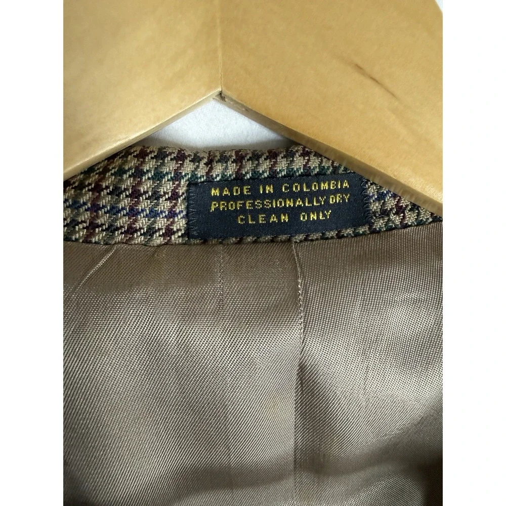 Robert Stock Men's Wool Houndstooth Sport Coat Blazer Brown Tan Tweed 39R